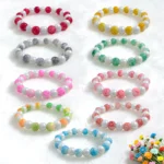 Marble + Lustre Glass Beads Bracelets for Women, Girls - Stretchable - Pack of 9
