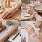 Oval + Lustre Glass Beads Bracelets for Women, Girls - Stretchable - Pack of 8 - Image 3
