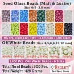 REGLET 3200 Pcs Glass Seed Beads - Size 0/6 (3.8mm) + 1800 Pcs Off White Pearl Beads – Multicolour, 420g - Image 2