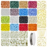 REGLET 3200 Pcs Glass Seed Beads - Size 0/6 (3.8mm) + 1800 Pcs Off White Pearl Beads + Jewellery Making Kit – Multicolour, 480g