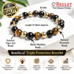 Tiger Eye, Obsidian & Hematite Bracelet for Protection & Inner Strength - Image 2