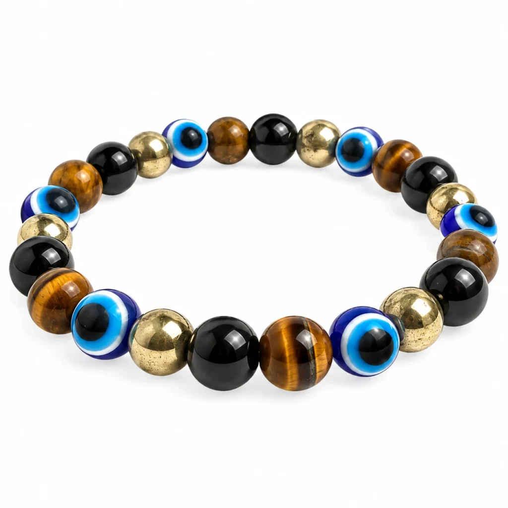 Evil Eye, Tiger Eye, Black Obsidian & Hematite Bracelet