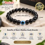 Black Obsidian & Evil Eye Bracelet for Positivity, Focus & Emotional Balance - Image 2