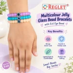 Jelly Glass Bracelets with Evil Eye Bead – Pack of 9, 8mm Stretchable - Image 2