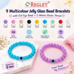 Jelly Glass Bracelets with Evil Eye Bead – Pack of 9, 8mm Stretchable - Image 3