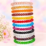 Diamond cut glass bracelets set of 12 with multicolour 8mm faceted beads and elastic thread