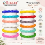 Glass Beads Bracelet Set – Pack of 12 Stretchable 8mm Disk Bead Bracelets - Image 4