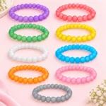 Matt glass bracelets set of 9 with multicolour 8mm beads and elastic thread