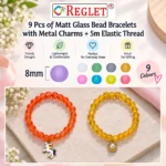 Matt Glass Bracelets with Charms – Pack of 9, 8mm Multicolour Stretchable - Image 3