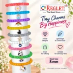 Matt Glass Bracelets with Charms – Pack of 9, 8mm Multicolour Stretchable - Image 5
