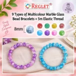 Marble Glass Bracelets Set – Pack of 9, 8mm Multicolour Stretchable Jewellery - Image 3