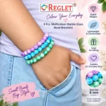Marble Glass Bracelets Set – Pack of 9, 8mm Multicolour Stretchable Jewellery - Image 4