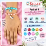 Marble Glass Bracelets with Charms – Pack of 9, 8mm Multicolour Stretchable - Image 2