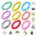 Marble Glass Bracelets with Charms – Pack of 9, 8mm Multicolour Stretchable - Image 6