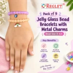 Jelly Glass Bracelets with Charms – Pack of 9, 8mm Stretchable Jewellery - Image 2