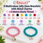 Jelly Glass Bracelets with Charms – Pack of 9, 8mm Stretchable Jewellery - Image 3