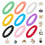 Jelly Glass Bracelets with Charms – Pack of 9, 8mm Stretchable Jewellery - Image 6