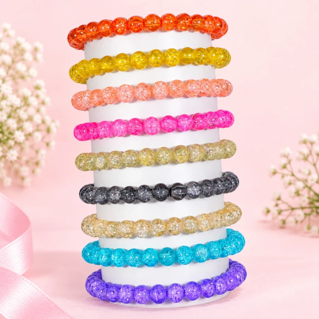 Single tone sparkle glass bracelets set of 9 with 8mm stretchable beads