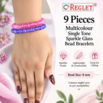 Single Tone Sparkle Glass Bracelets Set – Pack of 9, 8mm Stretchable Jewellery - Image 2