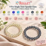 Single Tone Sparkle Glass Bracelets Set – Pack of 9, 8mm Stretchable Jewellery - Image 3