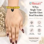 Single Tone Sparkle Glass Bracelets with Charms – Pack of 9, 8mm Stretchable - Image 2