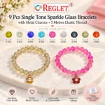 Single Tone Sparkle Glass Bracelets with Charms – Pack of 9, 8mm Stretchable - Image 3