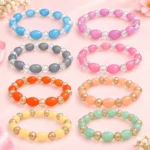 Oval and diamond cut glass bracelets set of 8 with 8mm stretchable beads