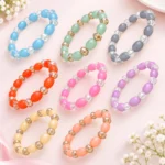 Oval & Diamond Cut Glass Bracelets Set – Pack of 8, 8mm Stretchable Jewellery - Image 6