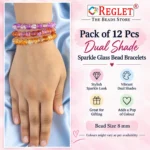 Dual Shade Sparkle Glass Beads Bracelet Set – 12 Pcs, 8mm Stretchable - Image 2