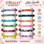 Dual Shade Sparkle Glass Beads Bracelet Set – 12 Pcs, 8mm Stretchable - Image 4