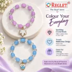 Oval & Diamond Cut Glass Bracelets with Charms – Pack of 8, 8mm Stretchable - Image 2
