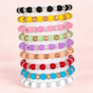 Jelly and diamond cut glass bracelets set of 8 with 8mm stretchable beads