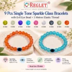Single Tone Sparkle Glass Bracelets with Evil Eye – Pack of 9, 8mm Stretchable - Image 3