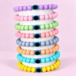 Pastel glass bracelets with Evil Eye beads, 8-piece 8mm stretchable set