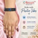 Black Glass Bracelets with Evil Eye – Pack of 9, 8mm & 6mm Stretchable Set - Image 2
