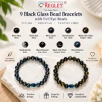 Black Glass Bracelets with Evil Eye – Pack of 9, 8mm & 6mm Stretchable Set - Image 3