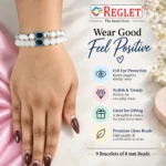 White Glass Bracelets with Evil Eye – Pack of 9, 8mm Stretchable Jewellery Set - Image 2