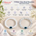 White Glass Bracelets with Evil Eye – Pack of 9, 8mm Stretchable Jewellery Set - Image 3
