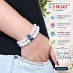 White Glass Bracelets with Evil Eye – Pack of 9, 8mm Stretchable Jewellery Set - Image 4
