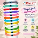 Disk Shaped Glass Bracelets with Evil Eye – Pack of 12, 8x4mm Stretchable - Image 5