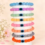 Oval glass bracelets with Evil Eye beads, 8-piece 8x11mm stretchable jewellery set