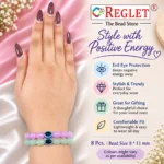 Oval Glass Bracelets with Evil Eye – Pack of 8, 8x11mm Stretchable Jewellery - Image 2