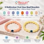 Oval Glass Bracelets with Evil Eye – Pack of 8, 8x11mm Stretchable Jewellery - Image 3