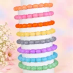 Oval glass bracelets set of 8 with multicolour 8x11mm beads and stretchable wire