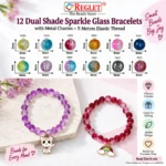 Dual Shade Sparkle Glass Bracelets with Charms – 12 Pcs, 8mm Stretchable - Image 3