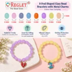 Oval Glass Bracelets with Charms – Pack of 8, 8x11mm Multicolour Stretchable - Image 3