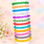 Cylinder glass bracelets set of 12 with multicolour 12x11mm stretchable beads