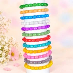Cylinder glass bracelets set of 12 with multicolour 12x11mm stretchable beads
