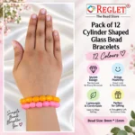 Cylinder Glass Bracelets Set – Pack of 12, 12x11mm Multicolour Stretchable - Image 2
