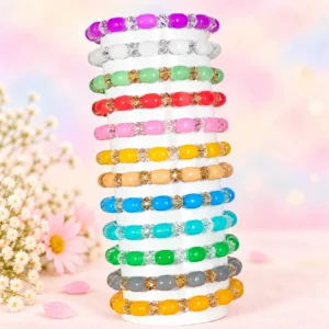 Cylinder and diamond cut glass bracelets set of 12 with 8x11mm and 8mm multicolour beads
